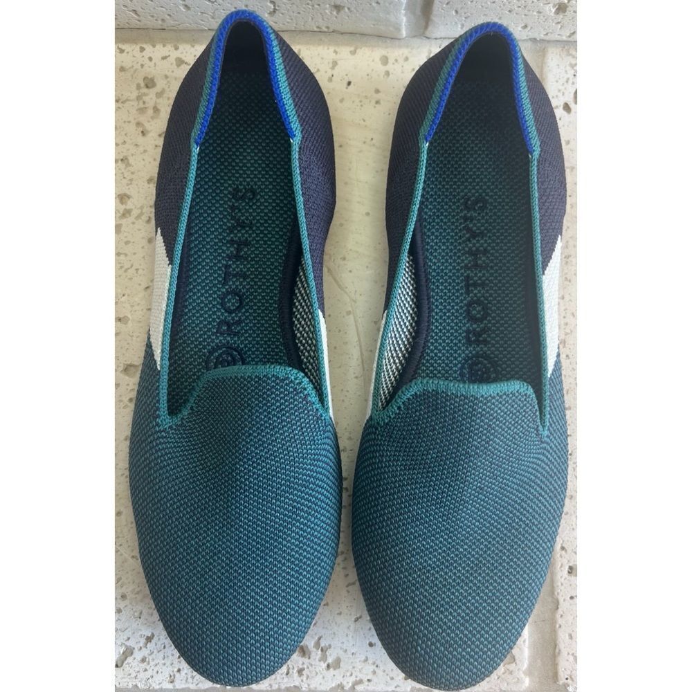Rothy's Spruce Prep Loafer Women's Size 6.5 
Green, Navy, and White - Picture 5 of 13